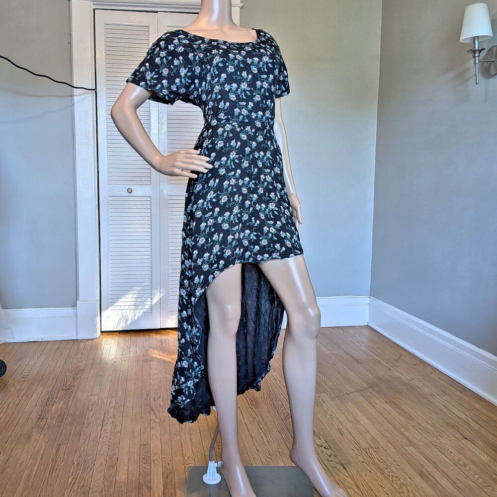 Vintage 90s All That Jazz Floral Midi Dress Hi Lo Whimsigoth Cottage Size XL - Picture 2 of 8